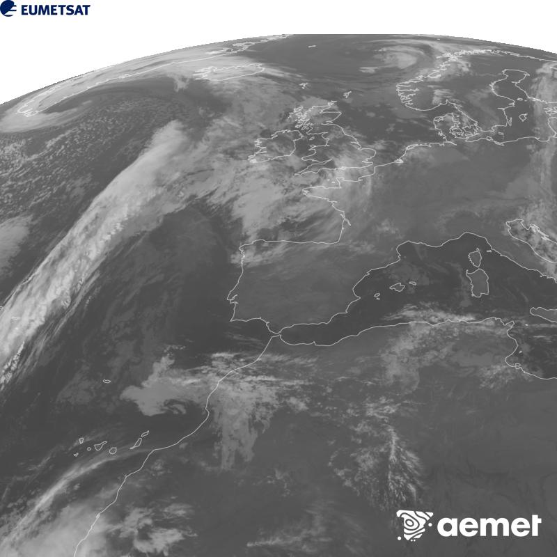Irudi hau METEOSAT-12 satelitearen 10.5 �m Infragorri kanaleko informazioa erabiliz sortzen da, Meteosat (MTG) sateliteen hirugarren belaunaldikoa. Irudiak giza begiaren pertzepzioaren antz handiagoa izan dezan, grisen eskala alderantzizkoa da. Ordu horiek penintsulari dagozkio (ordubete gutxiago Kanariar Uharteetan).&nbsp;osteguna, 2026ko urriak 29, ordua: 05:00