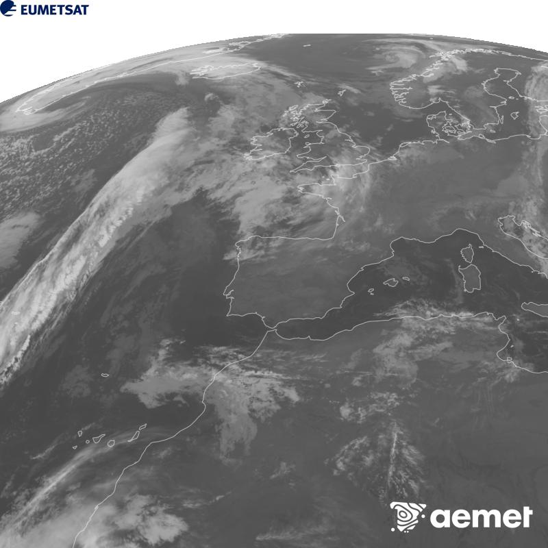 Irudi hau METEOSAT-12 satelitearen 10.5 �m Infragorri kanaleko informazioa erabiliz sortzen da, Meteosat (MTG) sateliteen hirugarren belaunaldikoa. Irudiak giza begiaren pertzepzioaren antz handiagoa izan dezan, grisen eskala alderantzizkoa da. Ordu horiek penintsulari dagozkio (ordubete gutxiago Kanariar Uharteetan).&nbsp;osteguna, 2026ko urriak 29, ordua: 06:00