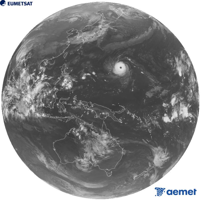 Imagen global del canal infrarrojo (longitud de onda 10.4 �m) del sat�lite geoestacionario japon�s Himawari-9. Las horas indicadas se refieren a la pen�nsula (una hora menos en las Islas Canarias).&nbsp;jueves, 29 octubre 2026 a las 13:00