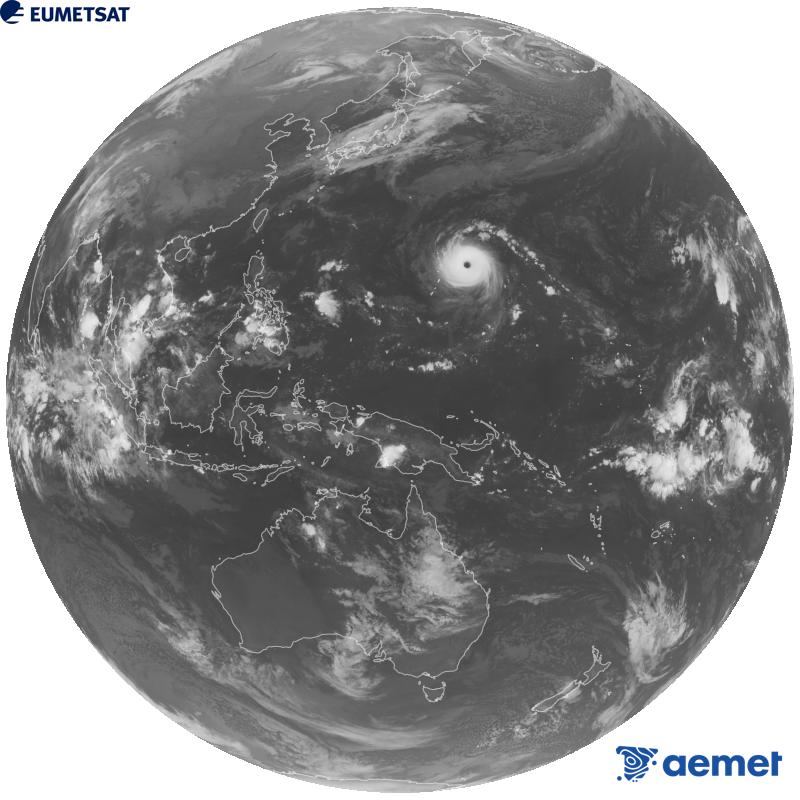 Imagen global del canal infrarrojo (longitud de onda 10.4 �m) del sat�lite geoestacionario japon�s Himawari-9. Las horas indicadas se refieren a la pen�nsula (una hora menos en las Islas Canarias).&nbsp;jueves, 29 octubre 2026 a las 19:00