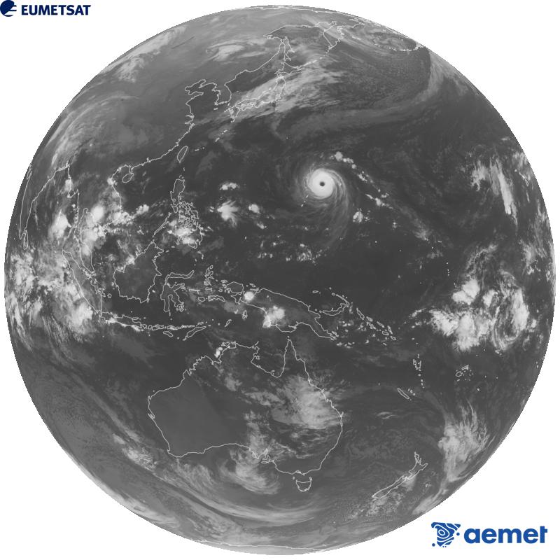 Imagen global del canal infrarrojo (longitud de onda 10.4 �m) del sat�lite geoestacionario japon�s Himawari-9. Las horas indicadas se refieren a la pen�nsula (una hora menos en las Islas Canarias).&nbsp;jueves, 29 octubre 2026 a las 22:00