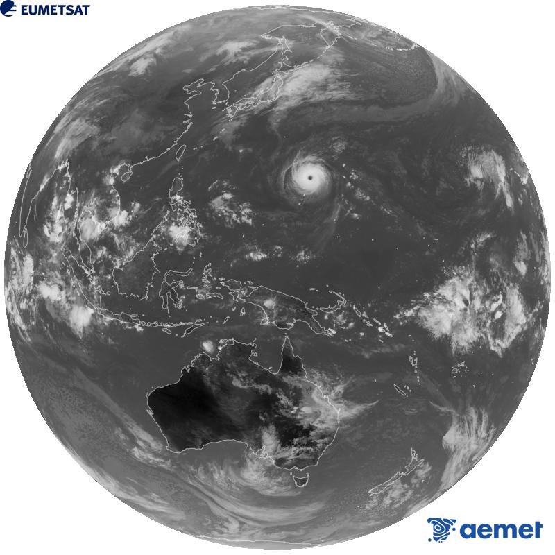Imagen global del canal infrarrojo (longitud de onda 10.4 �m) del sat�lite geoestacionario japon�s Himawari-9. Las horas indicadas se refieren a la pen�nsula (una hora menos en las Islas Canarias).&nbsp;viernes, 30 octubre 2026 a las 04:00