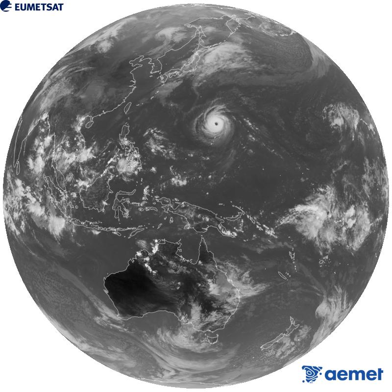 Imagen global del canal infrarrojo (longitud de onda 10.4 �m) del sat�lite geoestacionario japon�s Himawari-9. Las horas indicadas se refieren a la pen�nsula (una hora menos en las Islas Canarias).&nbsp;viernes, 30 octubre 2026 a las 07:00