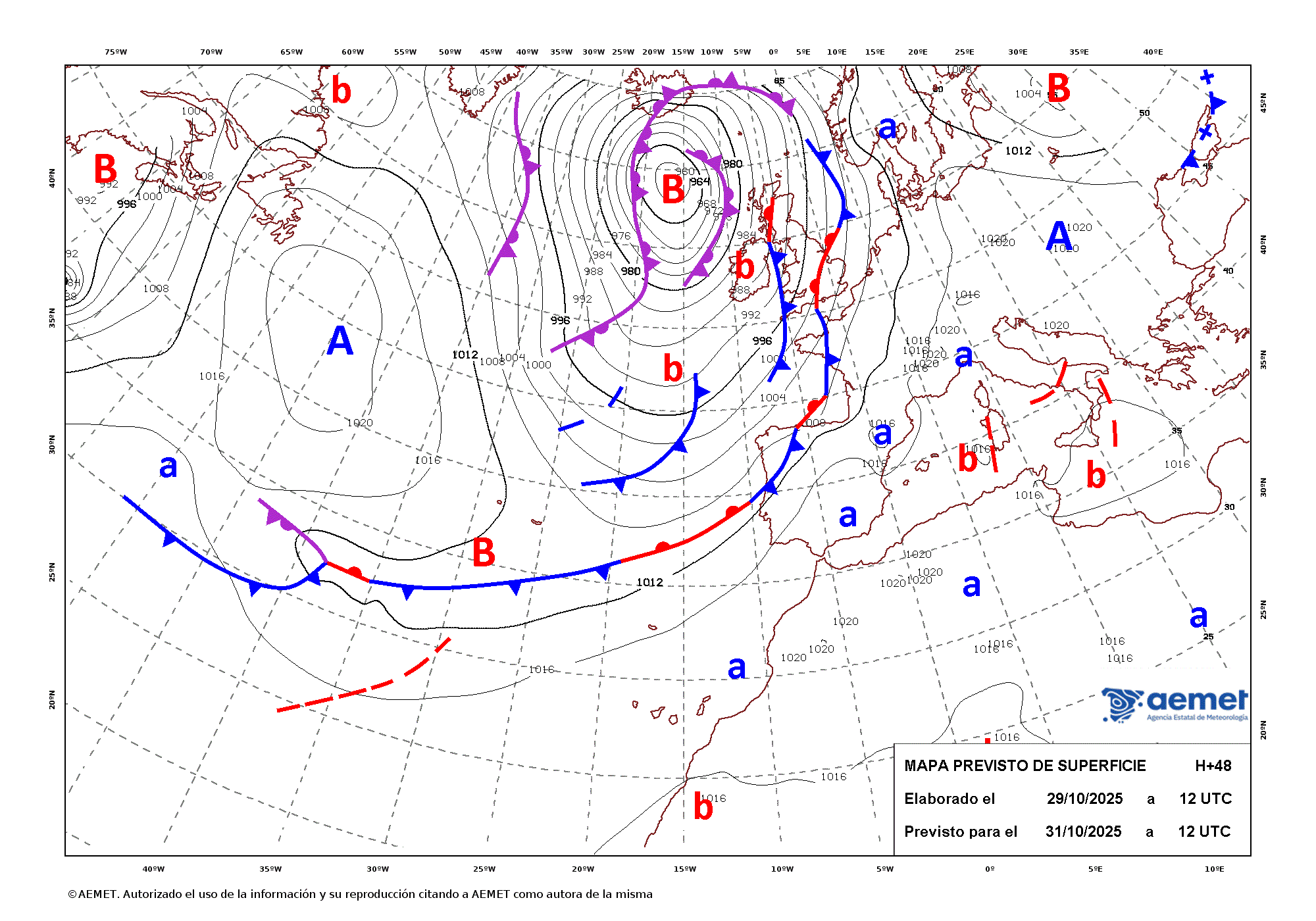 Imagenes del mapa de frentes divendres, 31 d?octubre  2025 13:00