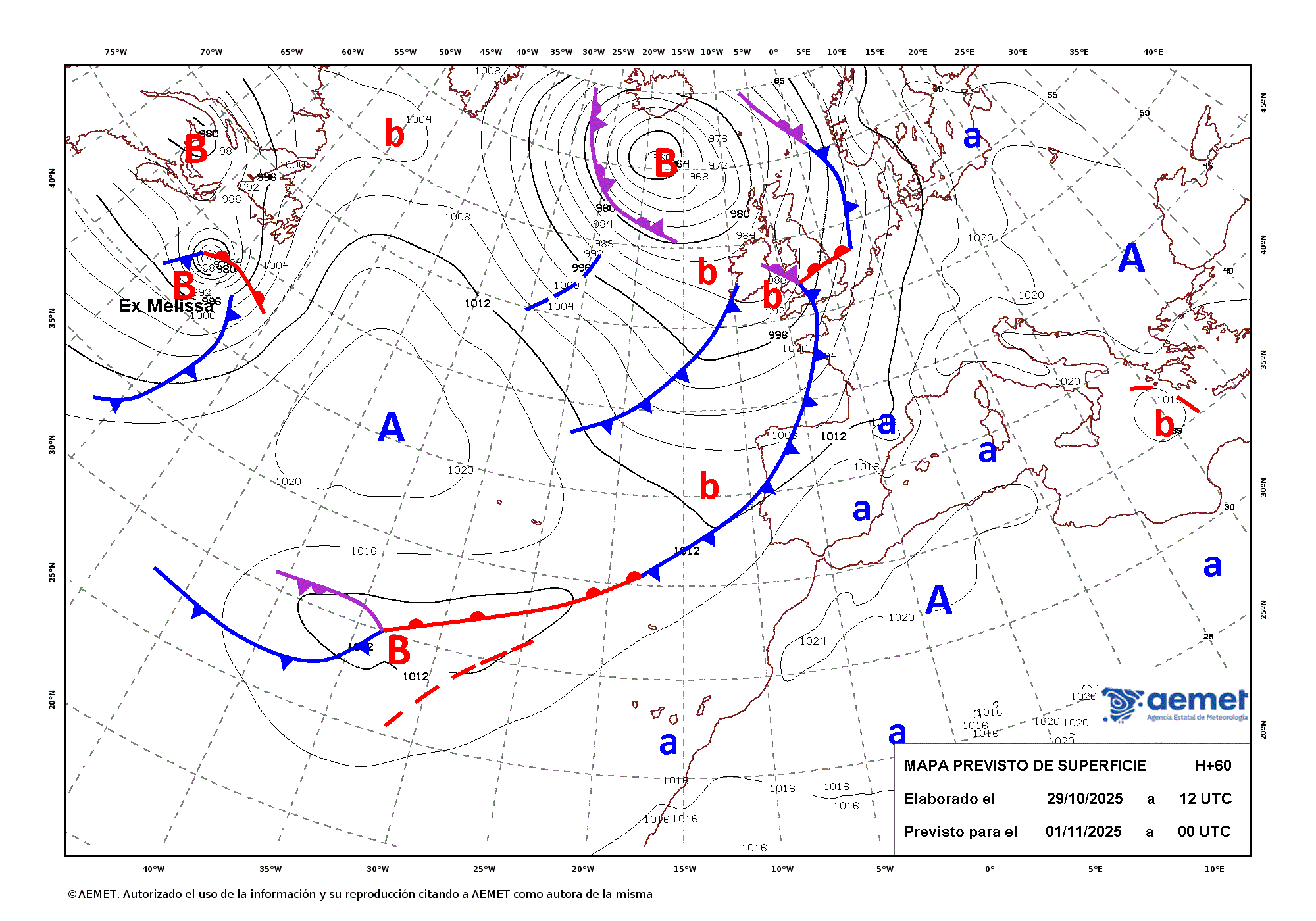 Imagenes del mapa de frentes dissabte, 1 de novembre  2025 01:00