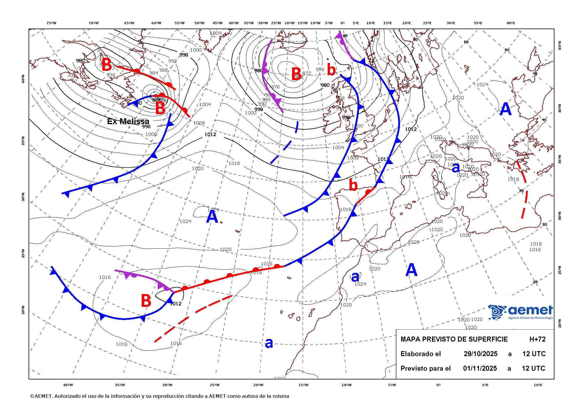 Imagenes del mapa de frentes dissabte, 1 de novembre  2025 13:00