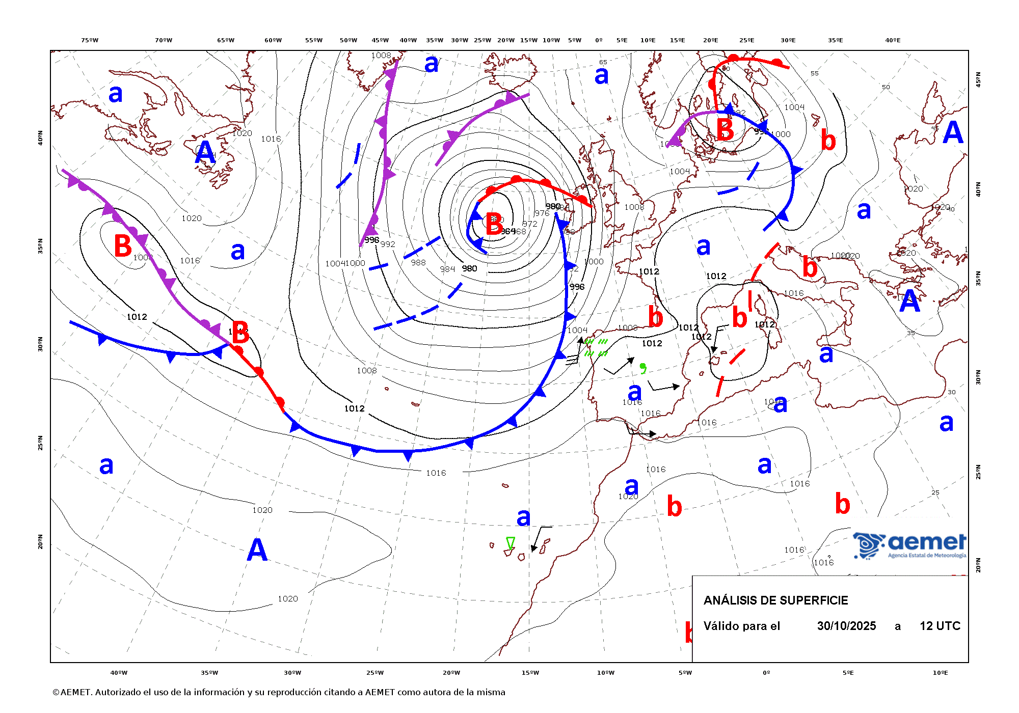 Imagenes del mapa de frentes dijous, 30 d?octubre  2025 13:00