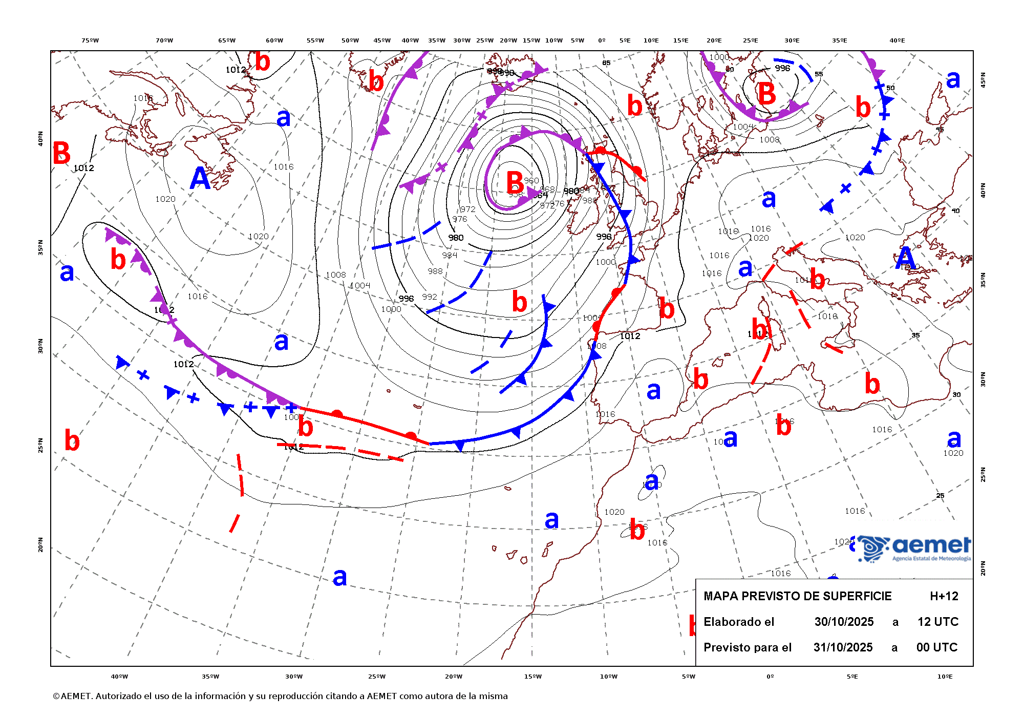 Imagenes del mapa de frentes divendres, 31 d?octubre  2025 01:00