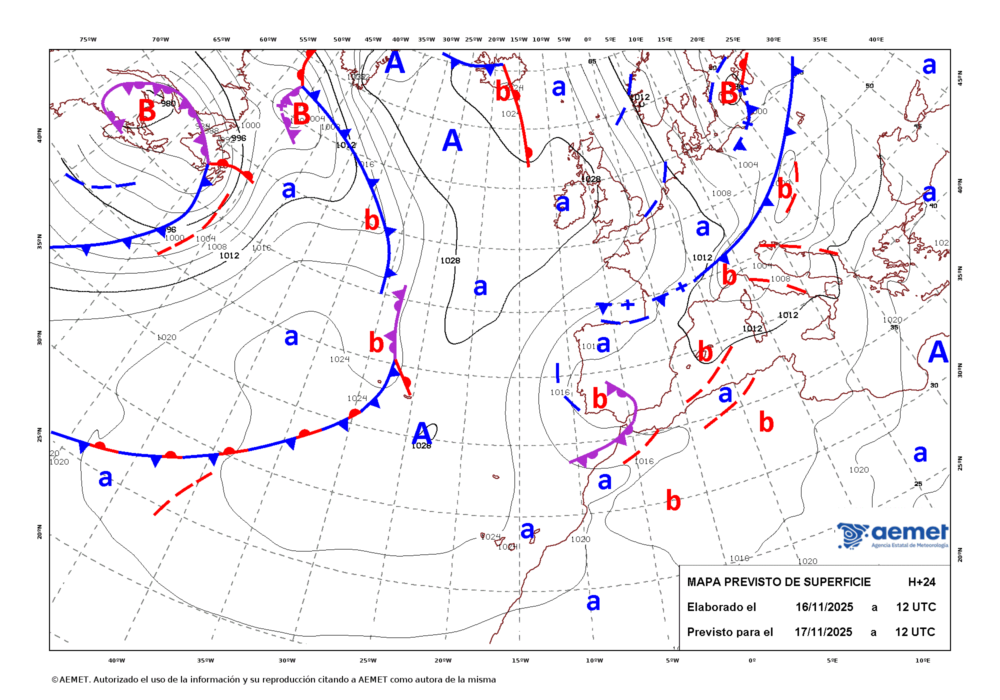 Imagenes del mapa de frentes luns, 17 novembro  2025 13:00