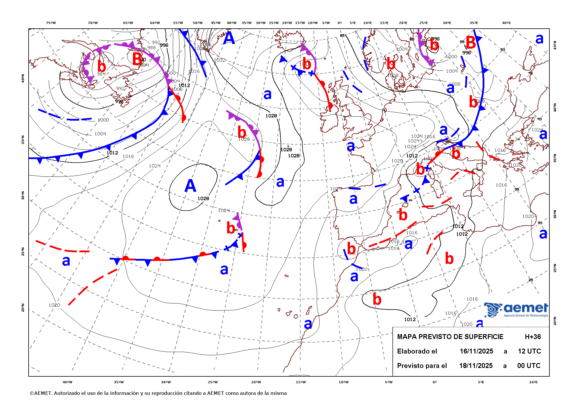 Imagenes del mapa de frentes martes, 18 novembro  2025 01:00