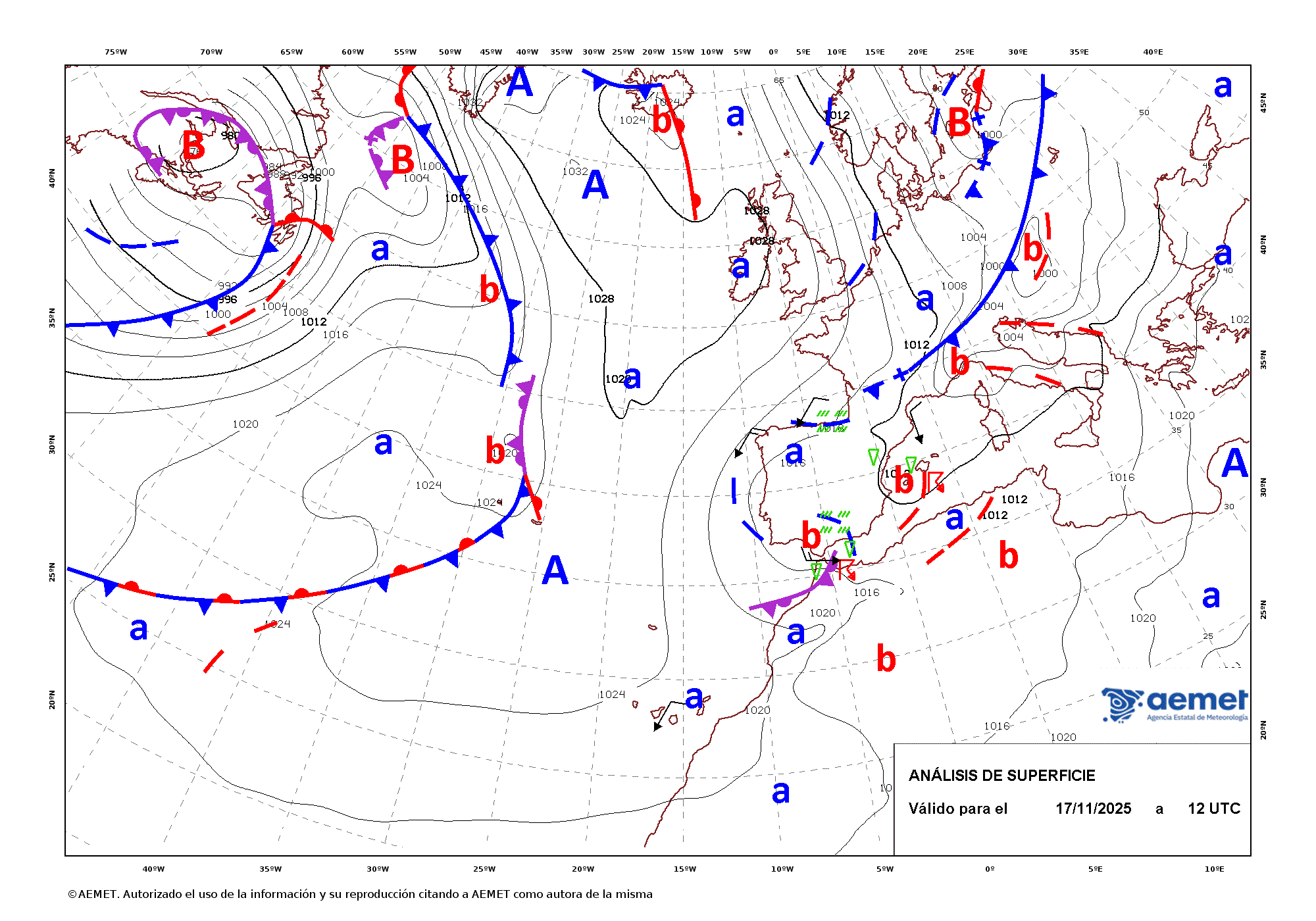 Imagenes del mapa de frentes Monday, 17 November  2025 13:00