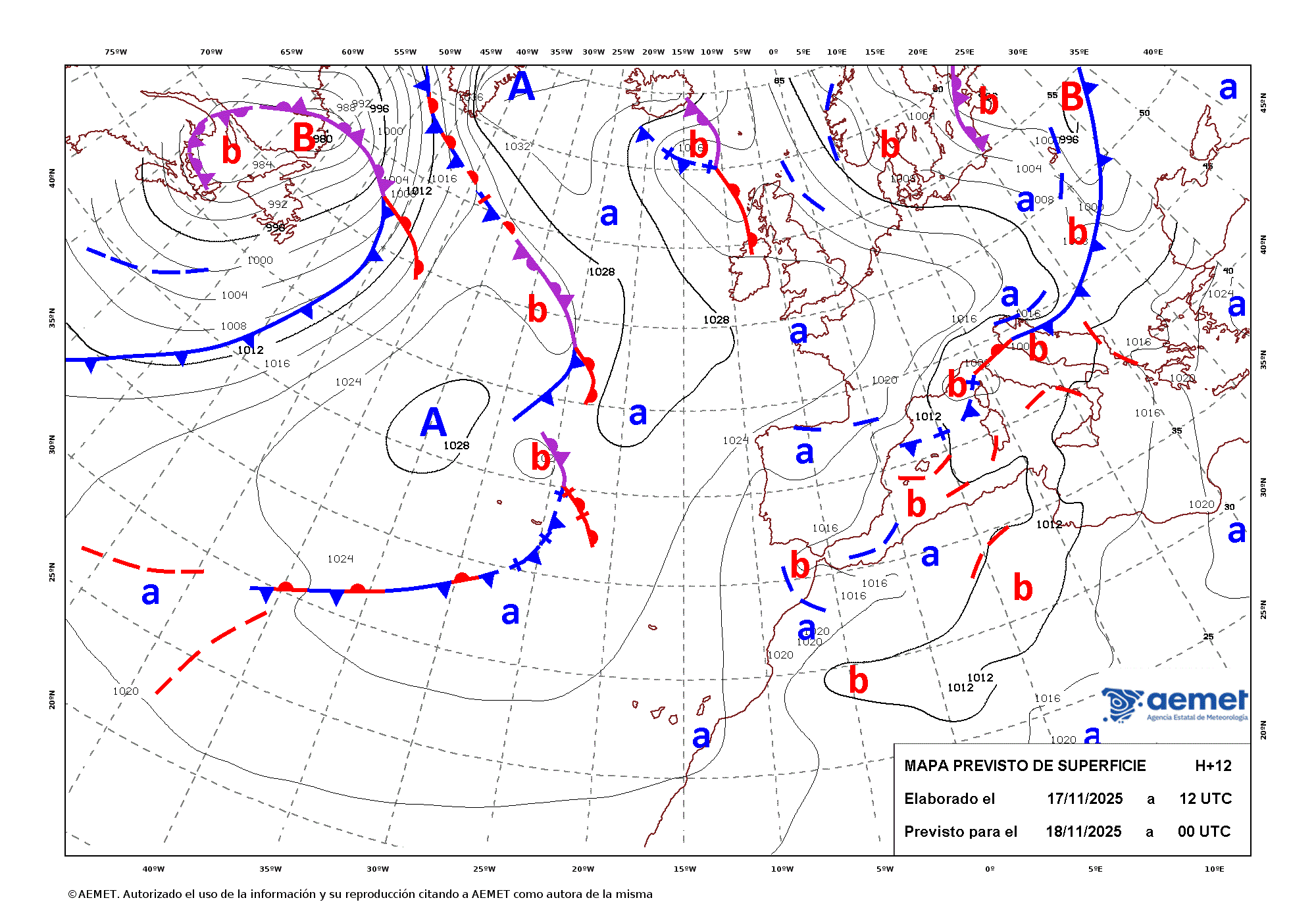 Imagenes del mapa de frentes dimarts, 18 de novembre  2025 01:00