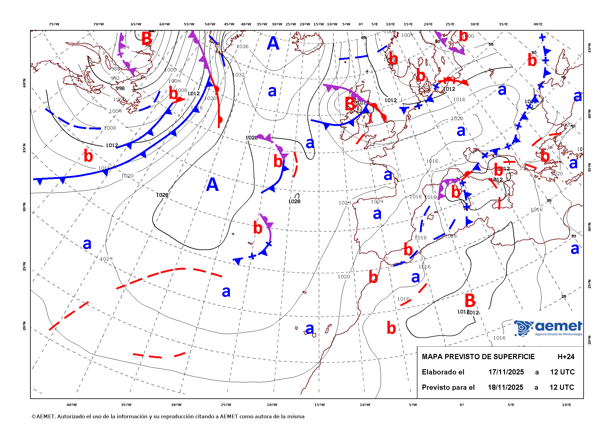 Imagenes del mapa de frentes dimarts, 18 de novembre  2025 13:00