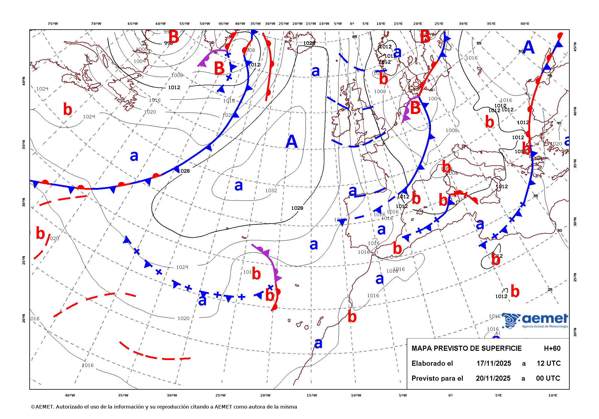 Imagenes del mapa de frentes dijous, 20 de novembre  2025 01:00