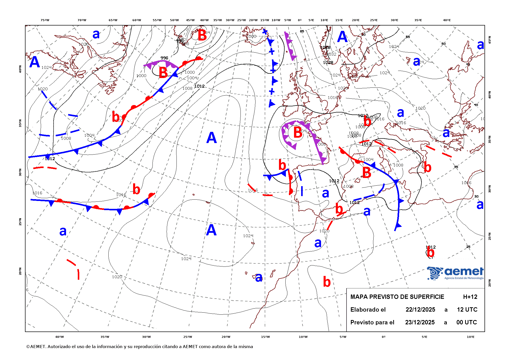 Imagenes del mapa de frentes&nbsp;asteartea, 2025ko abenduak 23, ordua: 01:00