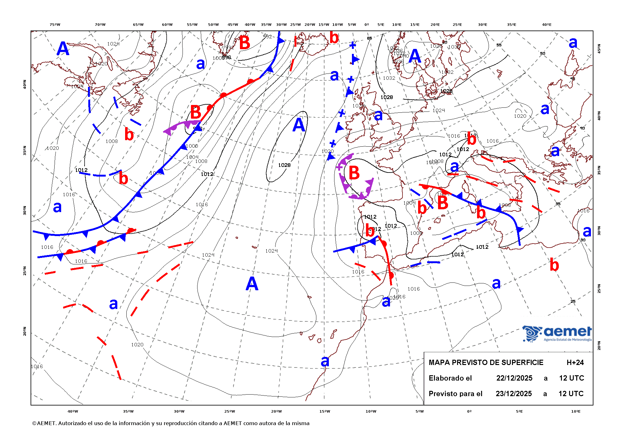 Imagenes del mapa de frentes&nbsp;asteartea, 2025ko abenduak 23, ordua: 13:00