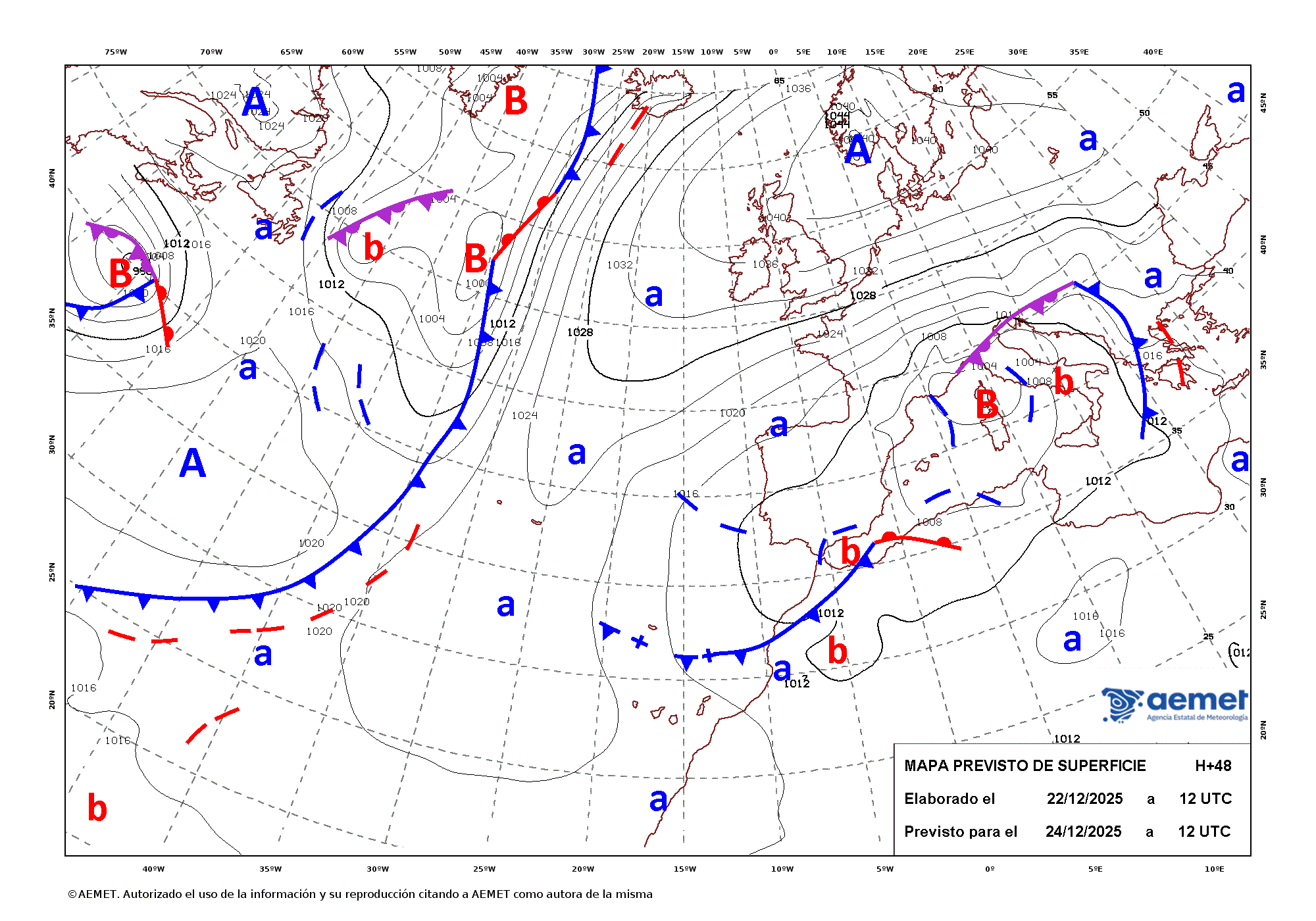 Imagenes del mapa de frentes&nbsp;asteazkena, 2025ko abenduak 24, ordua: 13:00