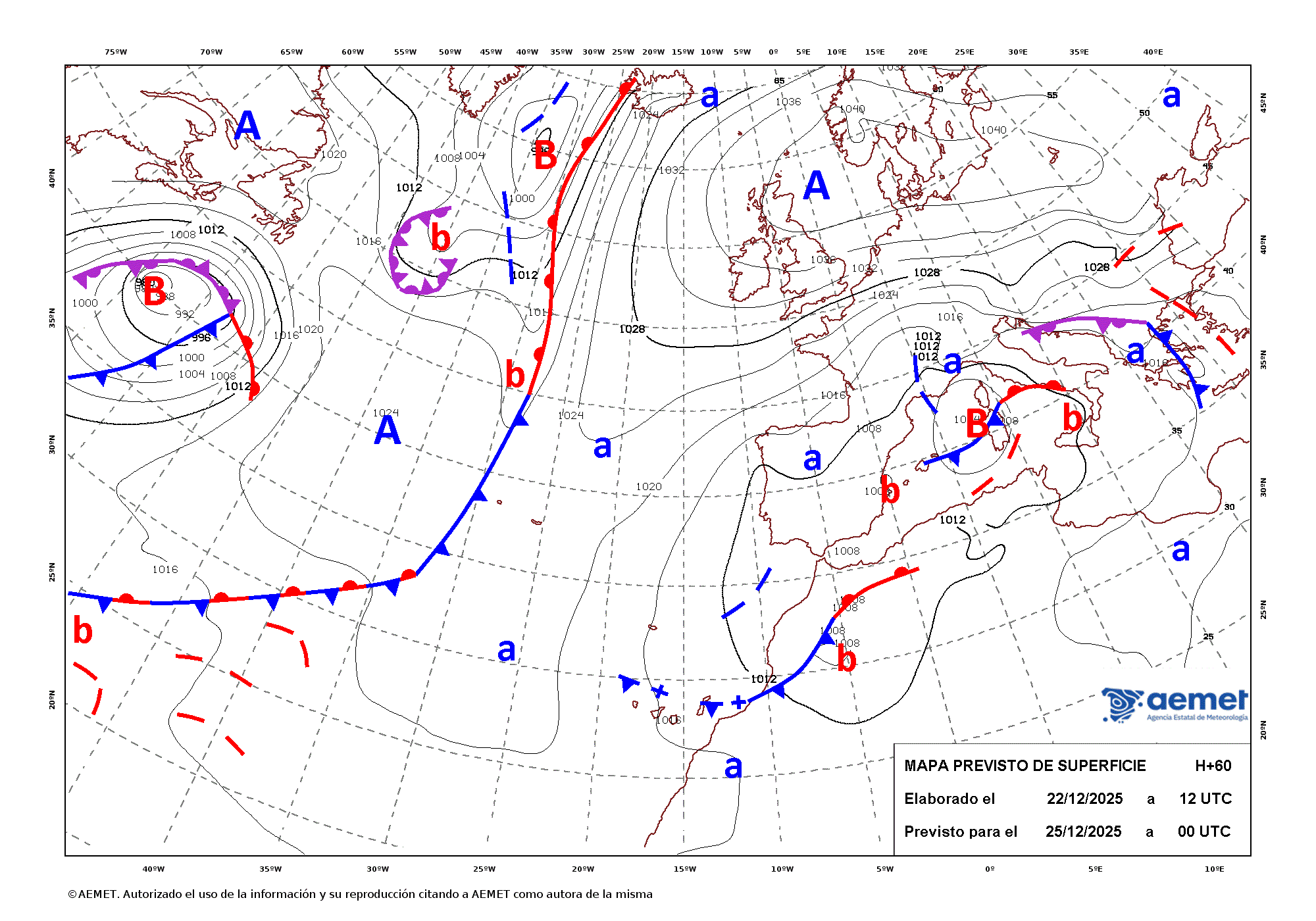 Imagenes del mapa de frentes&nbsp;osteguna, 2025ko abenduak 25, ordua: 01:00