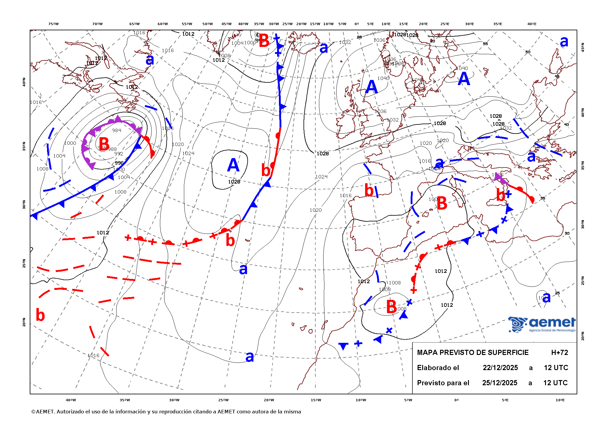 Imagenes del mapa de frentes&nbsp;xoves, 25 decembro  2025 13:00