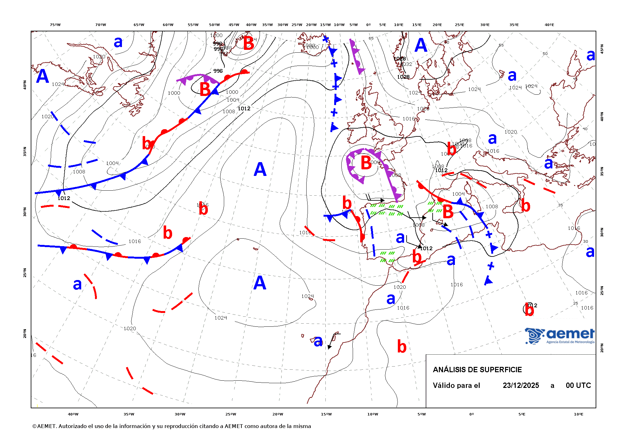 Imagenes del mapa de frentes&nbsp;martes, 23 decembro  2025 01:00