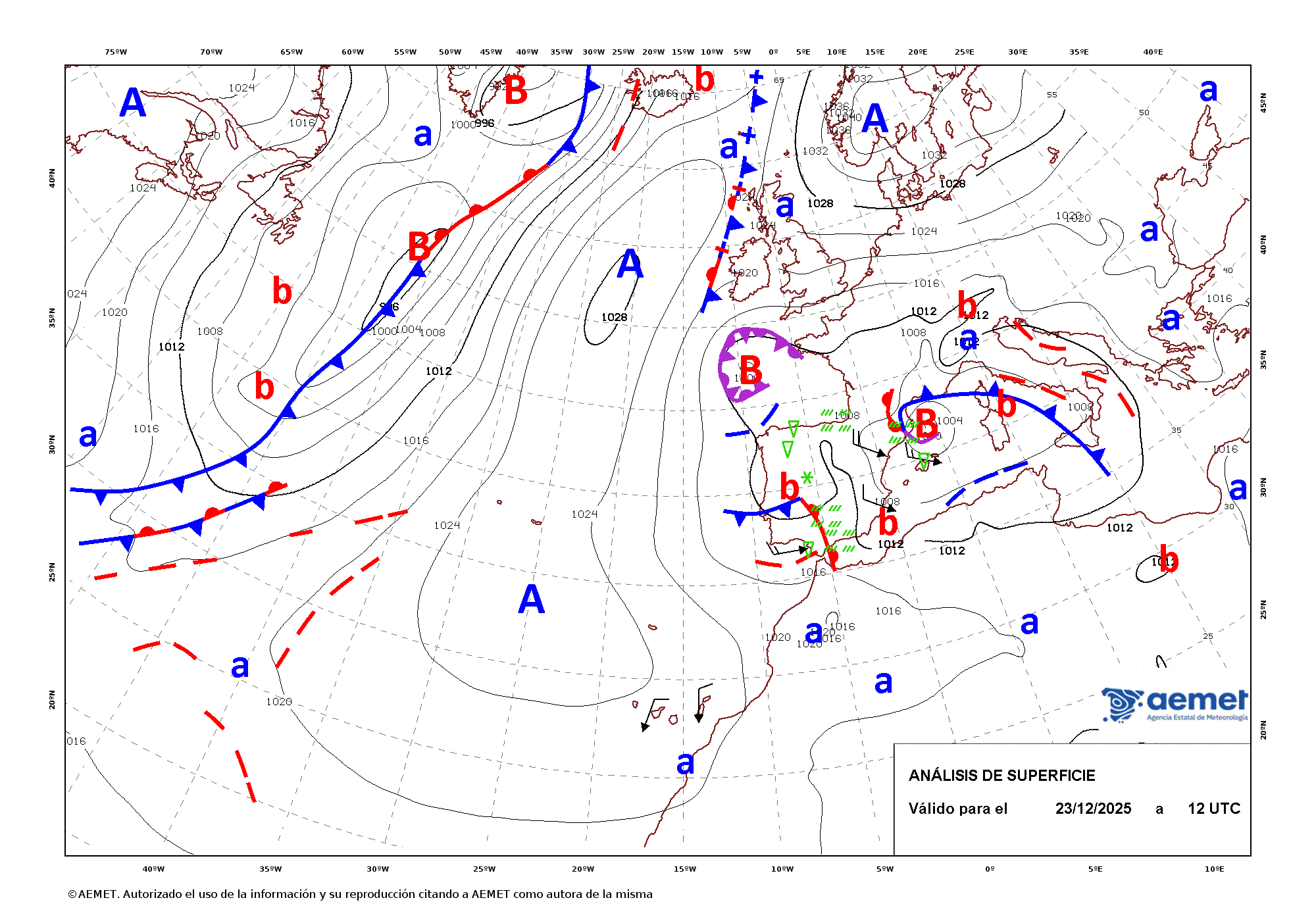Imagenes del mapa de frentes&nbsp;martes, 23 decembro  2025 13:00