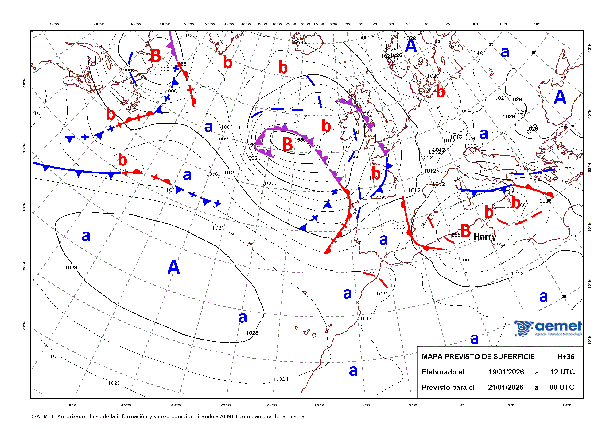 Imagenes del mapa de frentes&nbsp;Wednesday, 21 January  2026 01:00