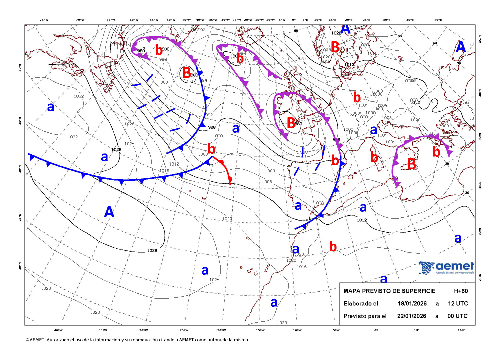 Imagenes del mapa de frentes&nbsp;Thursday, 22 January  2026 01:00