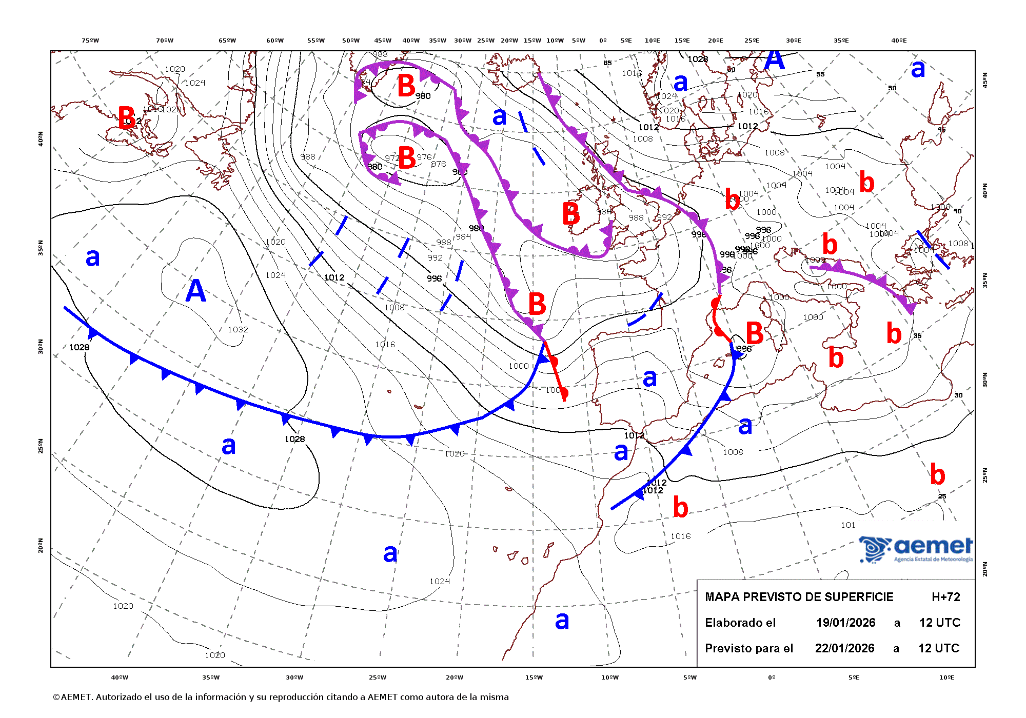 Imagenes del mapa de frentes&nbsp;Thursday, 22 January  2026 13:00