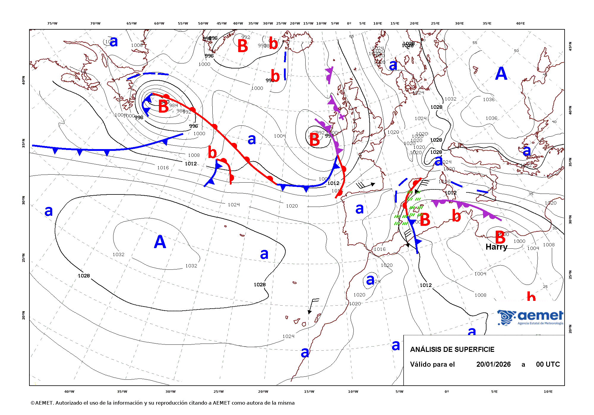 Imagenes del mapa de frentes&nbsp;Tuesday, 20 January  2026 01:00