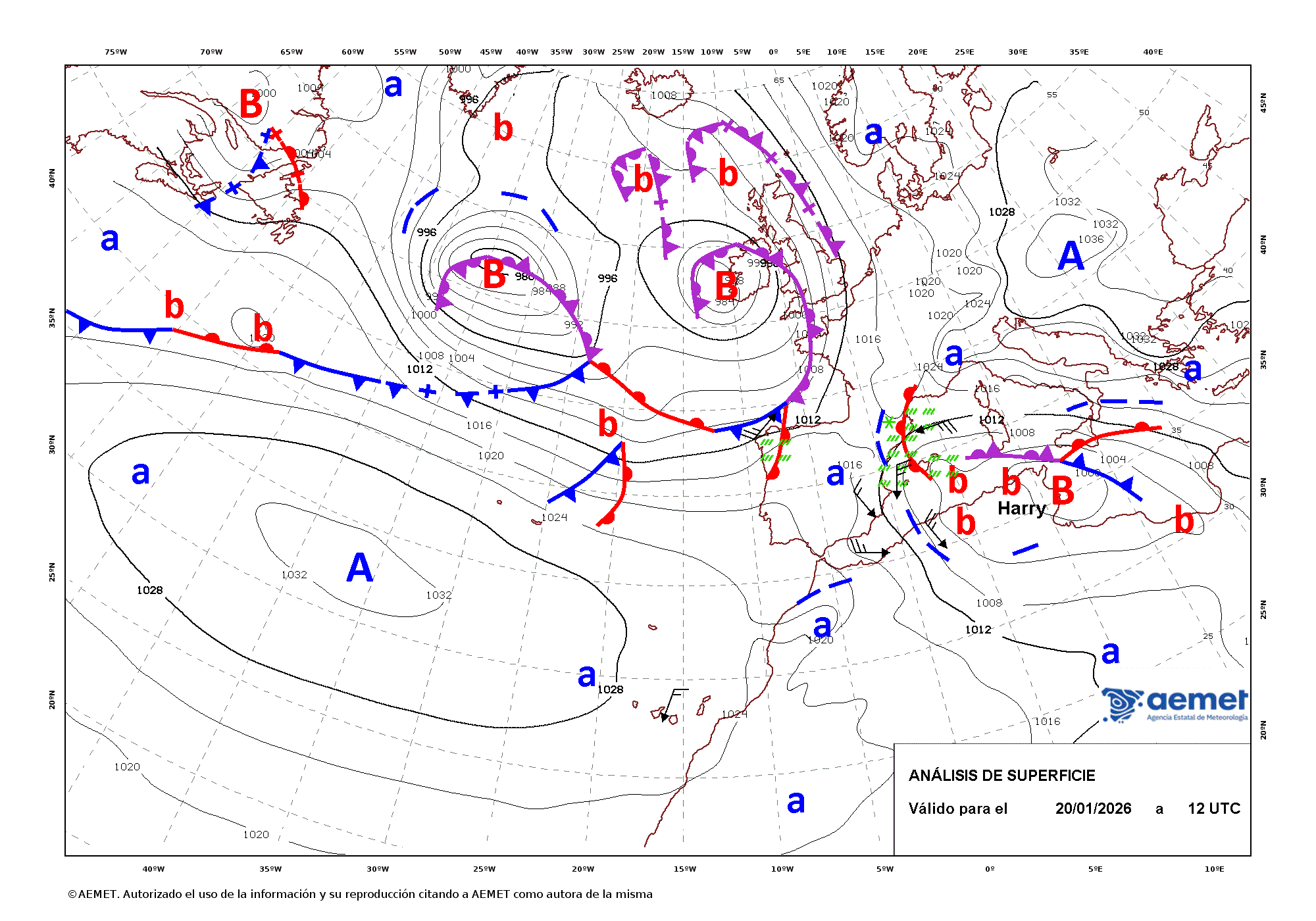 Imagenes del mapa de frentes&nbsp;Tuesday, 20 January  2026 13:00