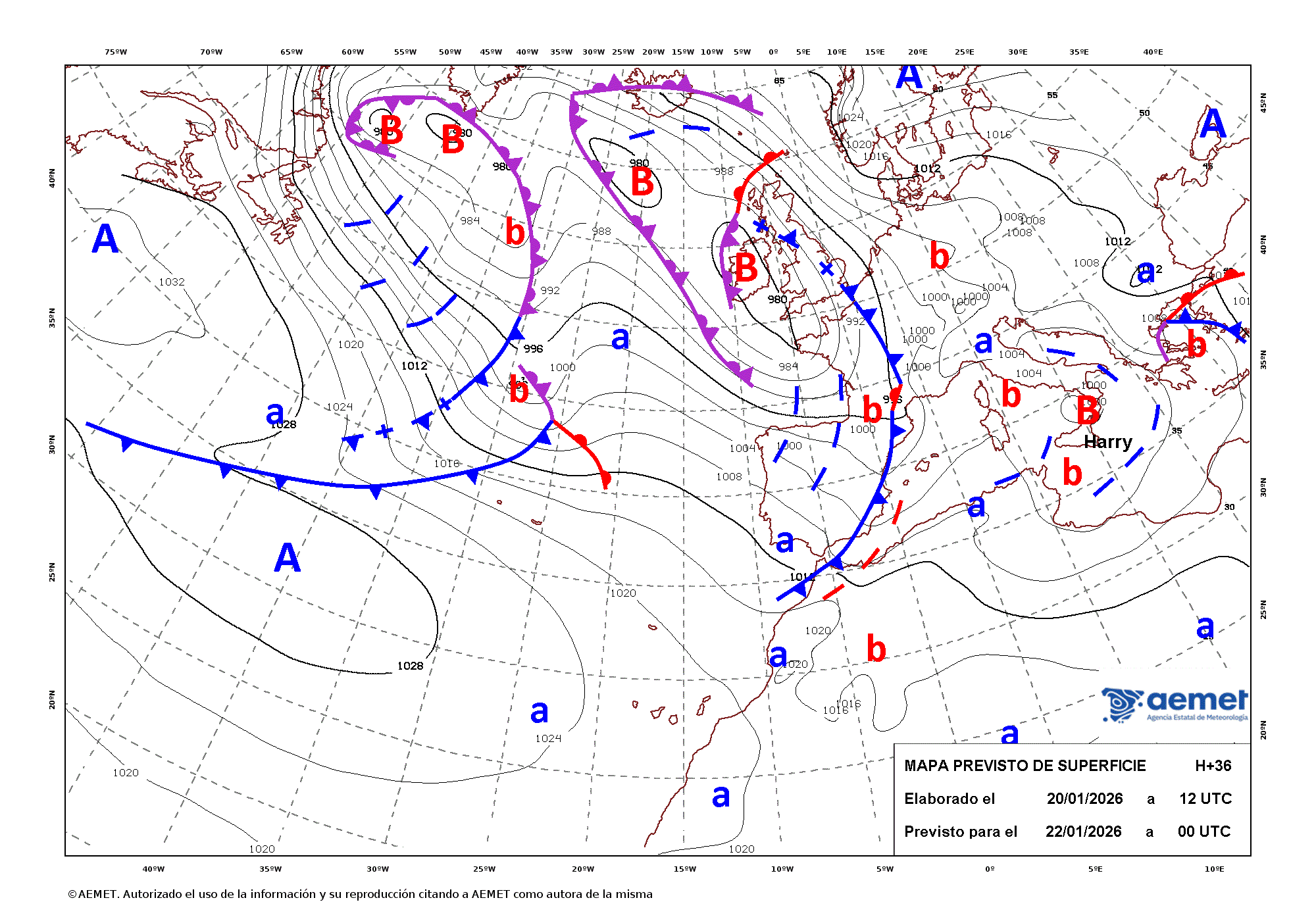 Imagenes del mapa de frentes&nbsp;osteguna, 2026ko urtarrilak 22, ordua: 01:00