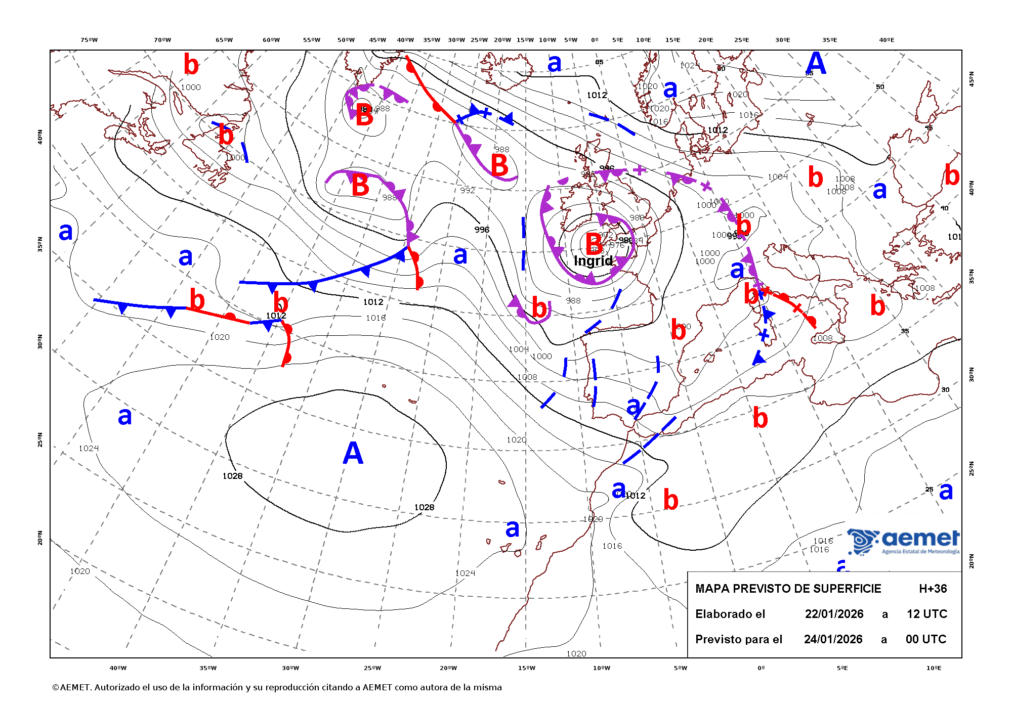 Imagenes del mapa con frentes&nbsp;s�bado, 24 enero 2026 a las 01:00