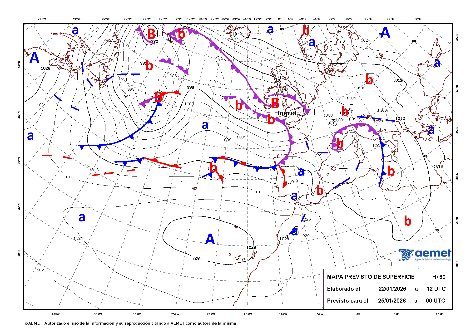 Imagenes del mapa con frentes&nbsp;domingo, 25 enero 2026 a las 01:00