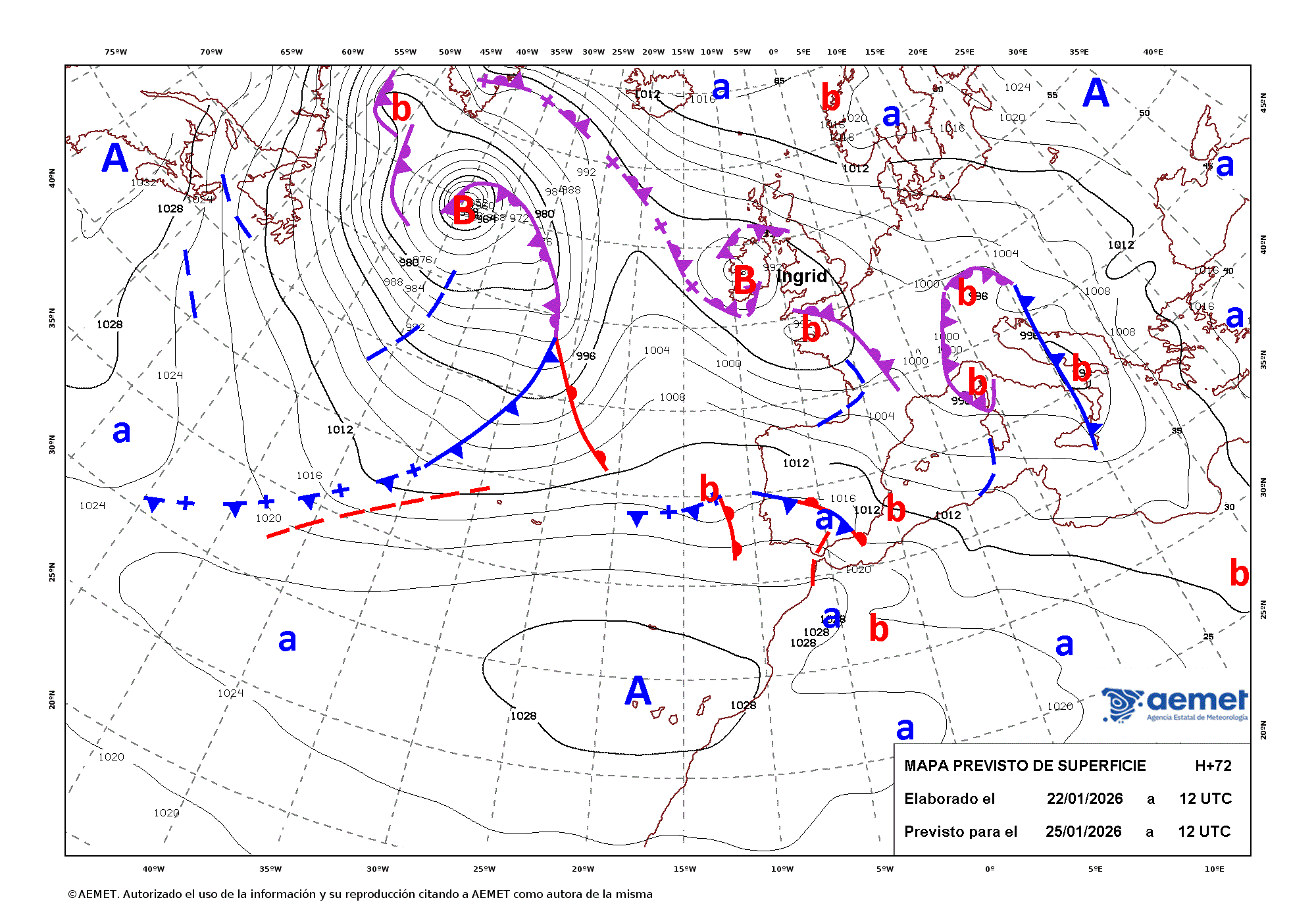 Imagenes del mapa con frentes&nbsp;domingo, 25 enero 2026 a las 13:00