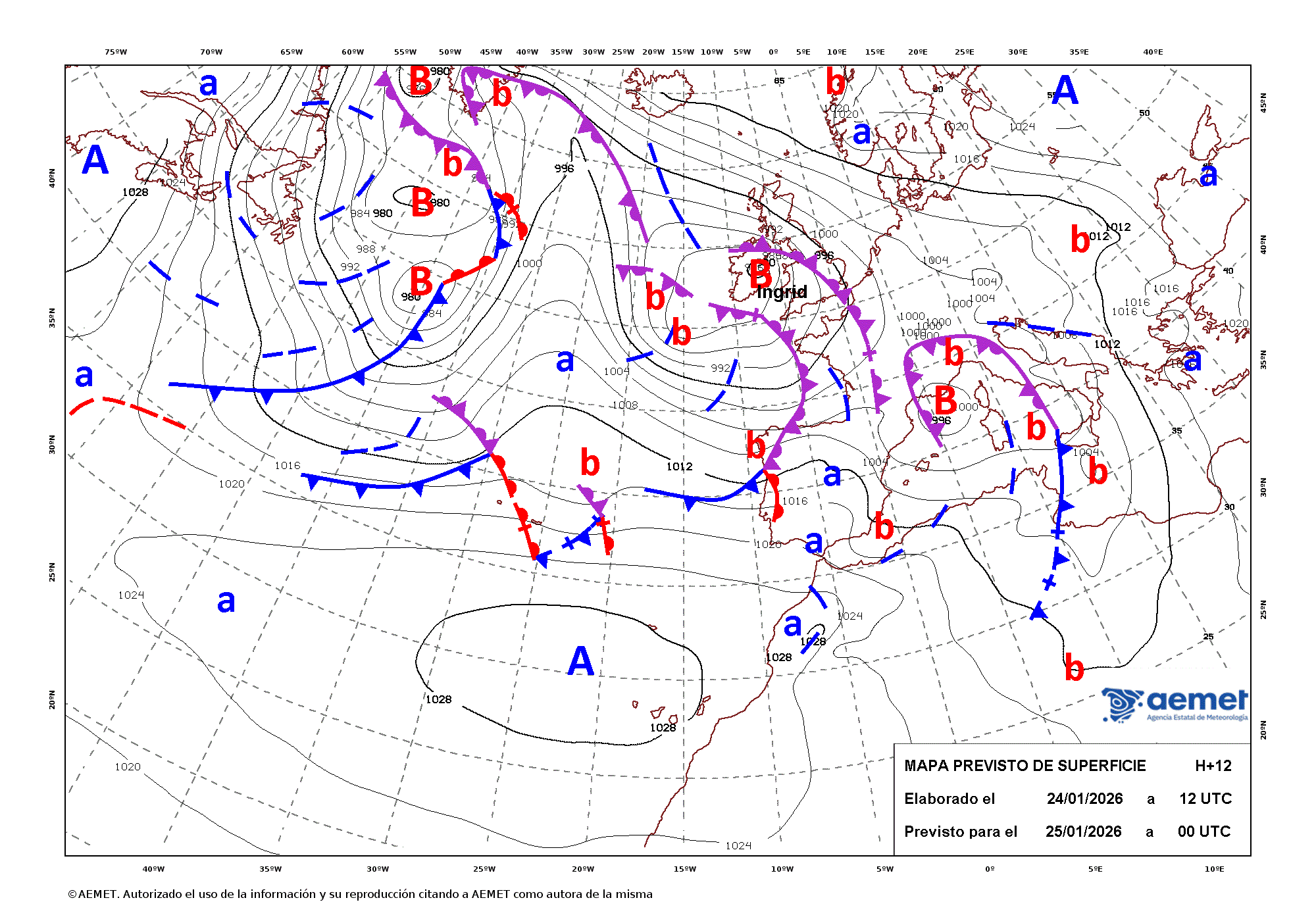 Imagenes del mapa de frentes&nbsp;diumenge, 25 de gener  2026 01:00