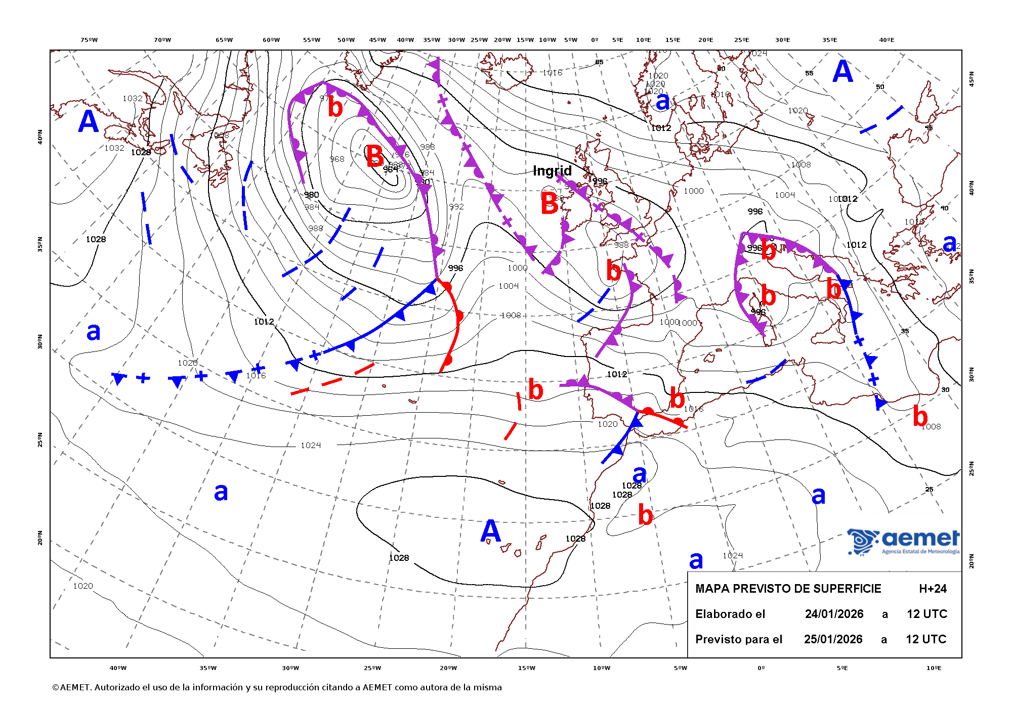 Imagenes del mapa de frentes&nbsp;diumenge, 25 de gener  2026 13:00