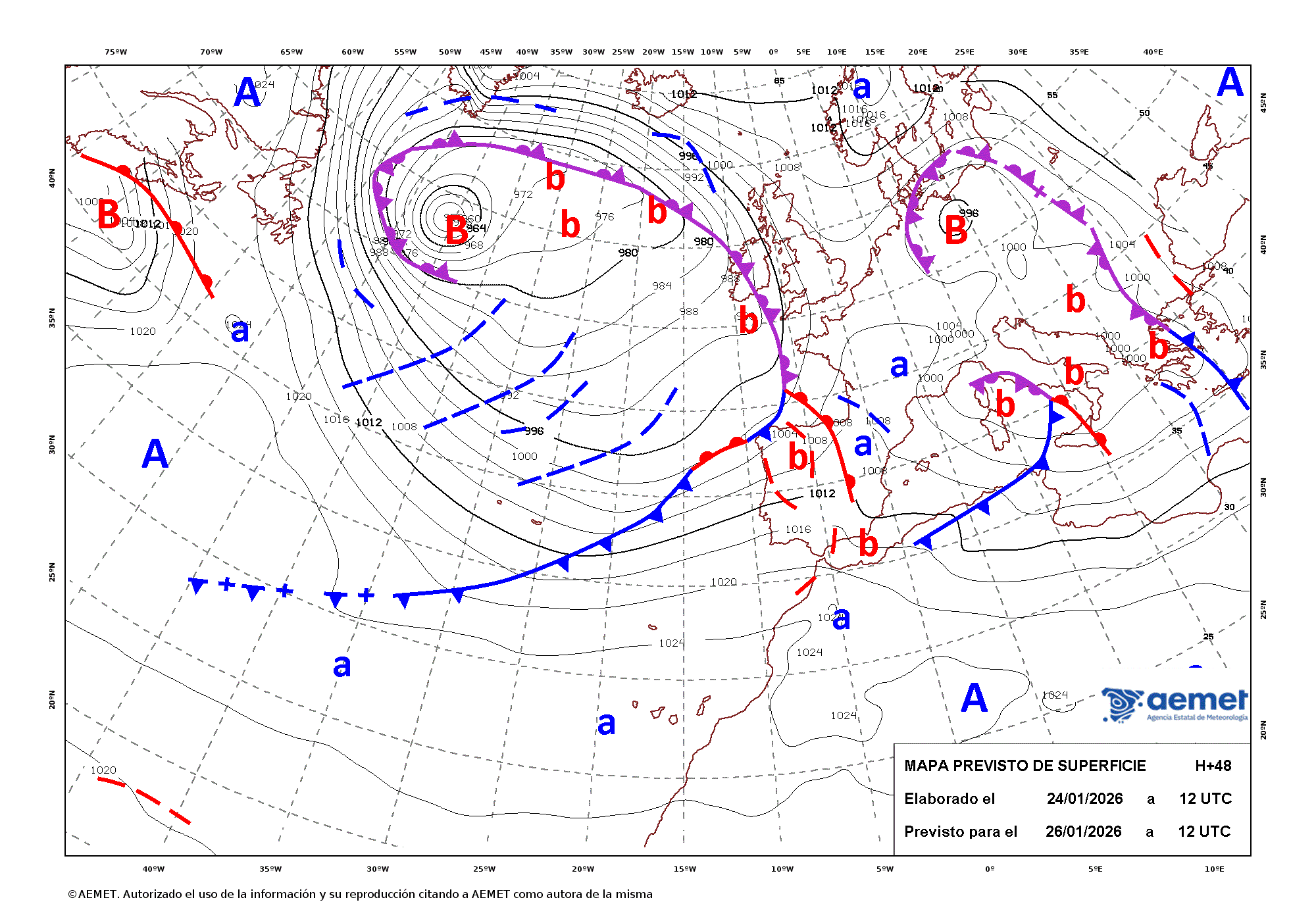 Imagenes del mapa de frentes&nbsp;dilluns, 26 de gener  2026 13:00