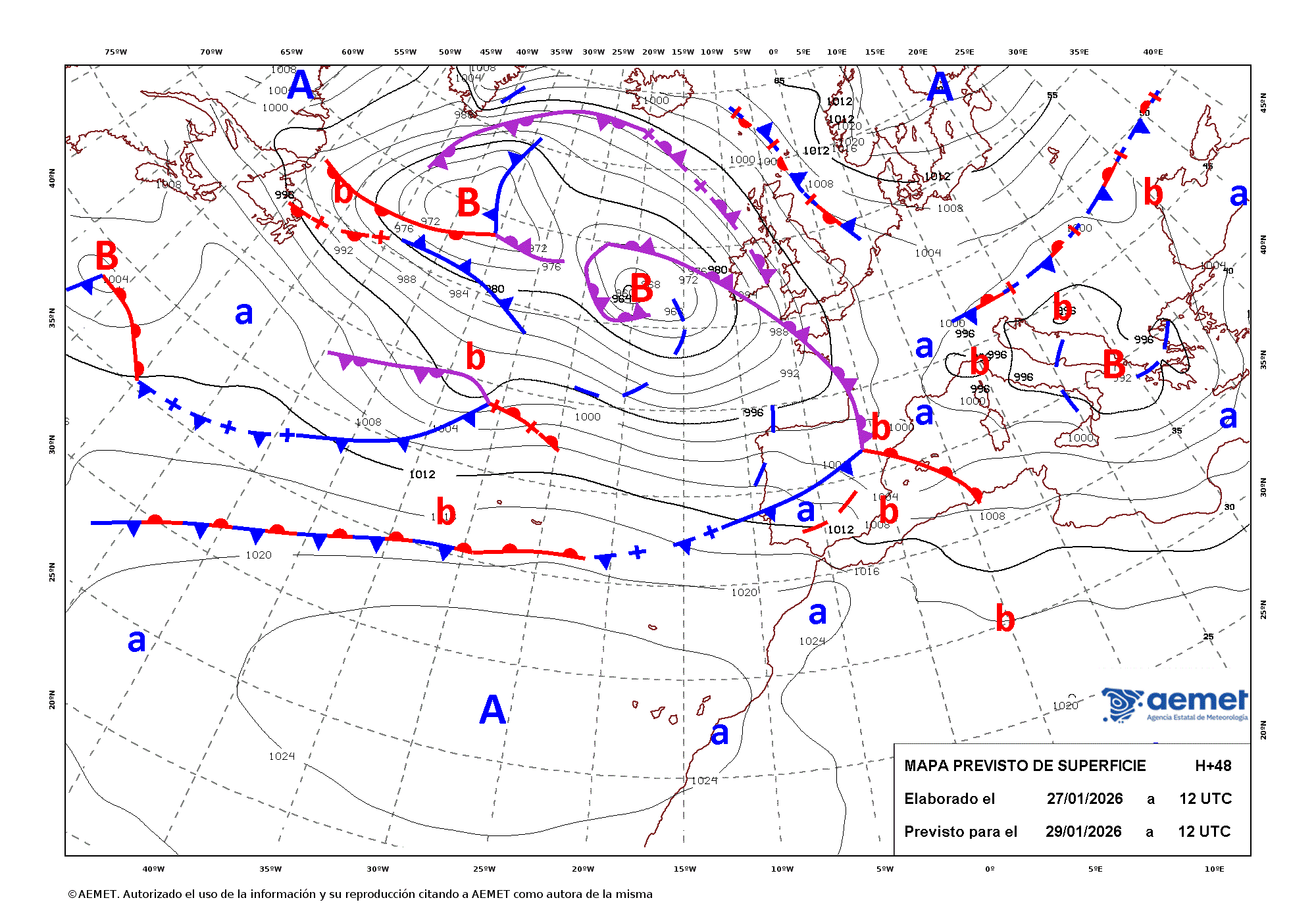 Imagenes del mapa de frentes&nbsp;dijous, 29 de gener  2026 13:00