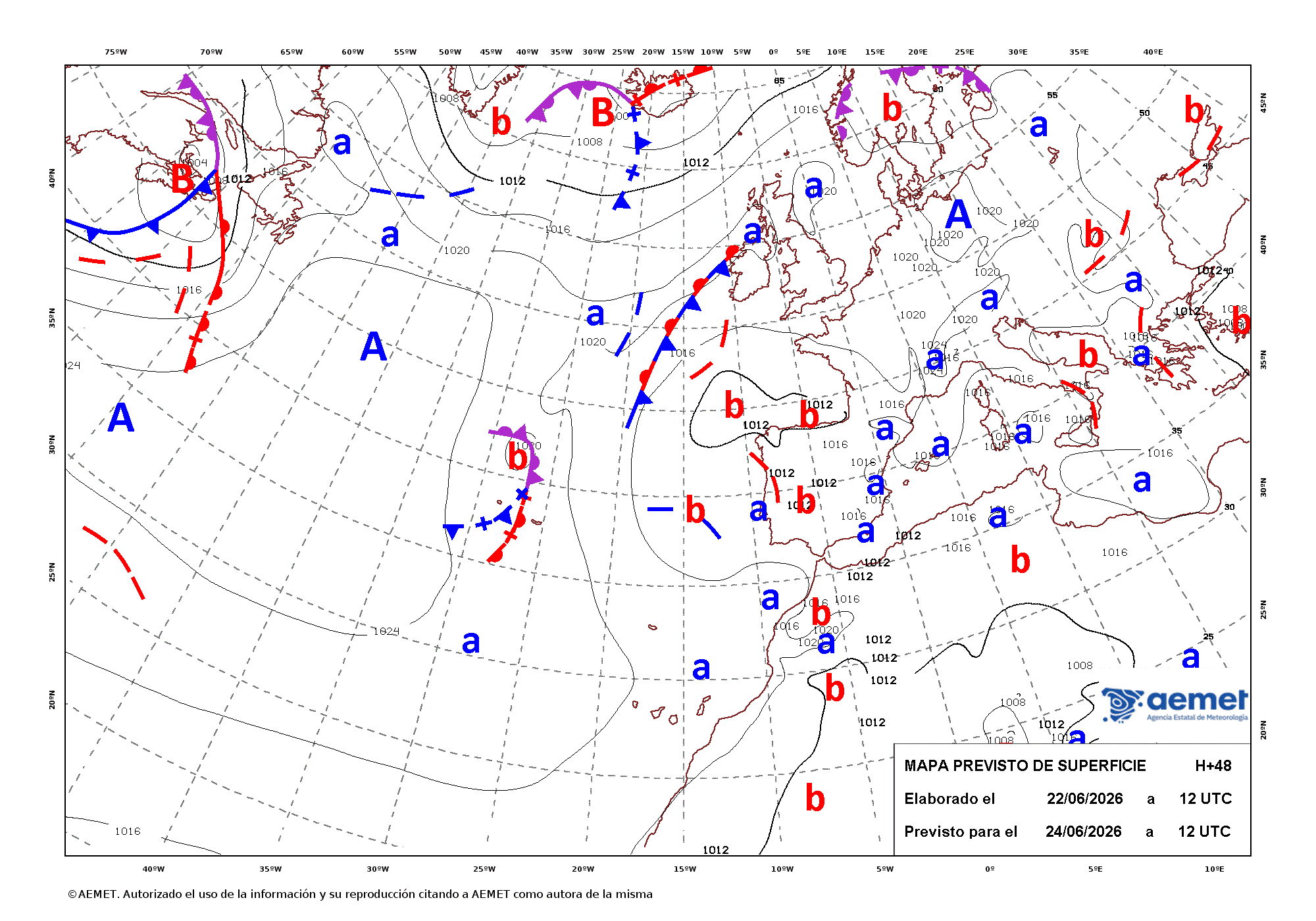 Imagenes del mapa de frentes&nbsp;mercredi, 24 juin  2026 14:00