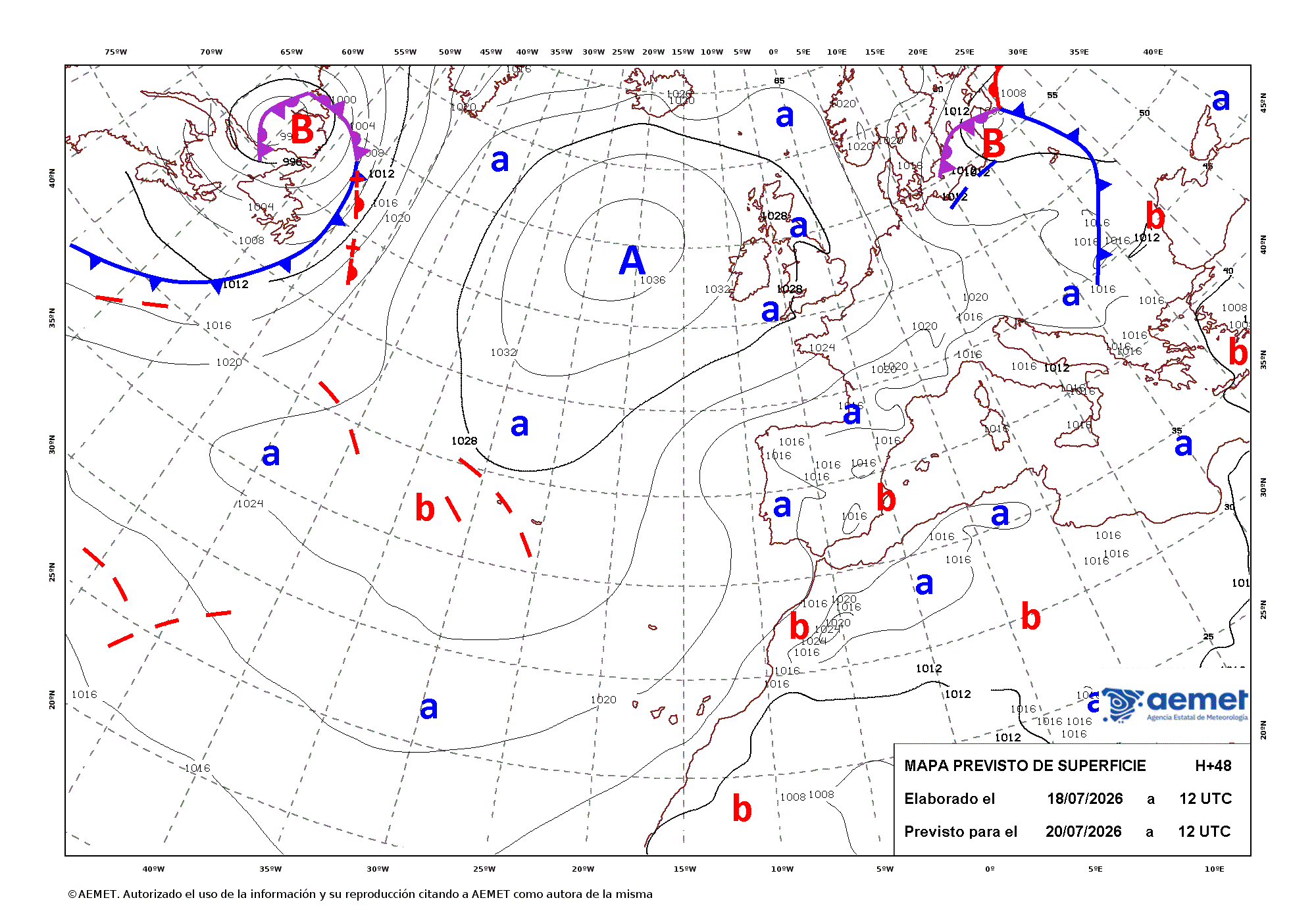 Imagenes del mapa de frentes&nbsp;Monday, 20 July  2026 14:00