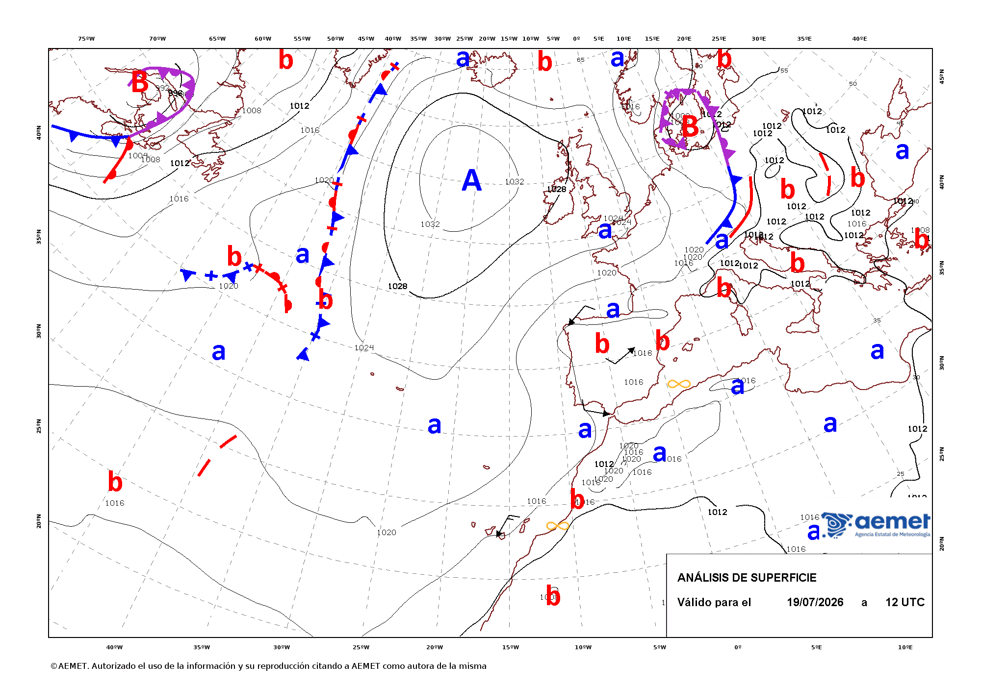 Imagenes del mapa de frentes&nbsp;Sunday, 19 July  2026 14:00