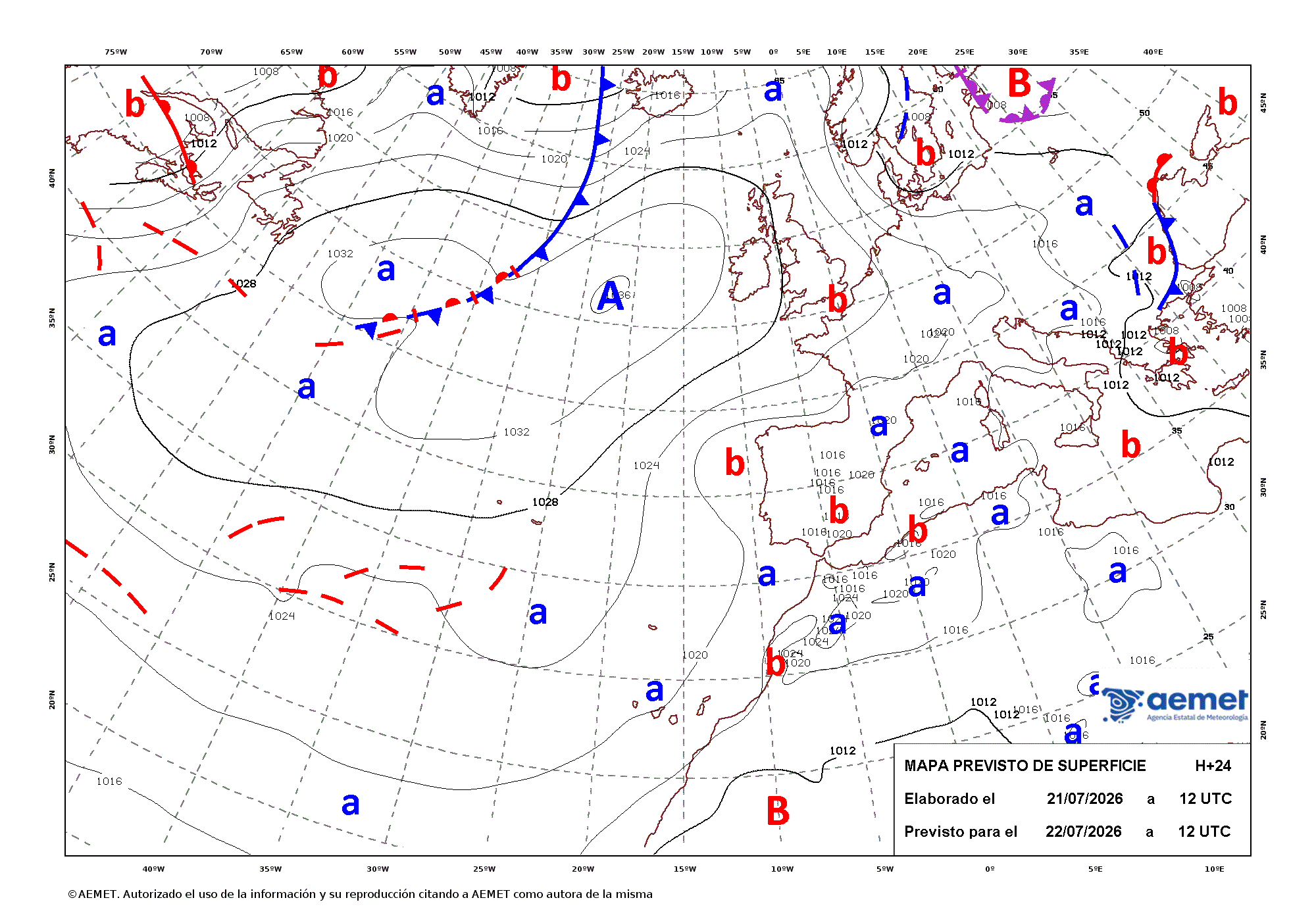 Imagenes del mapa con frentes&nbsp;mi�rcoles, 22 julio 2026 a las 14:00