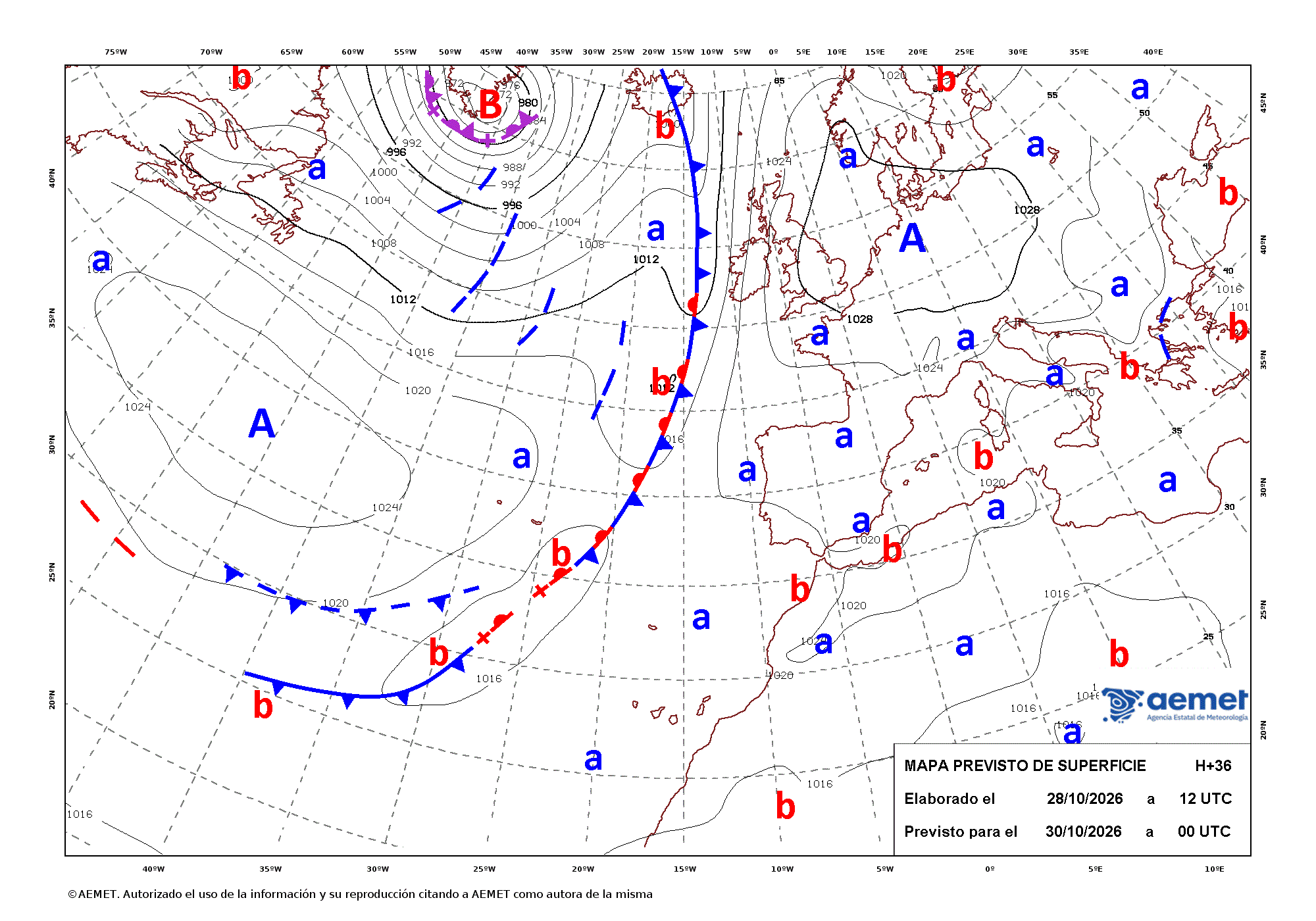 Mapa sinóptico de superficie (isobaras y frentes)