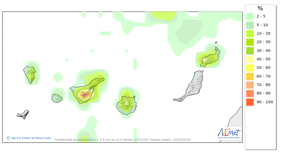 Probabilidad de precipitacin ≥ 0.5 mm en Canarias