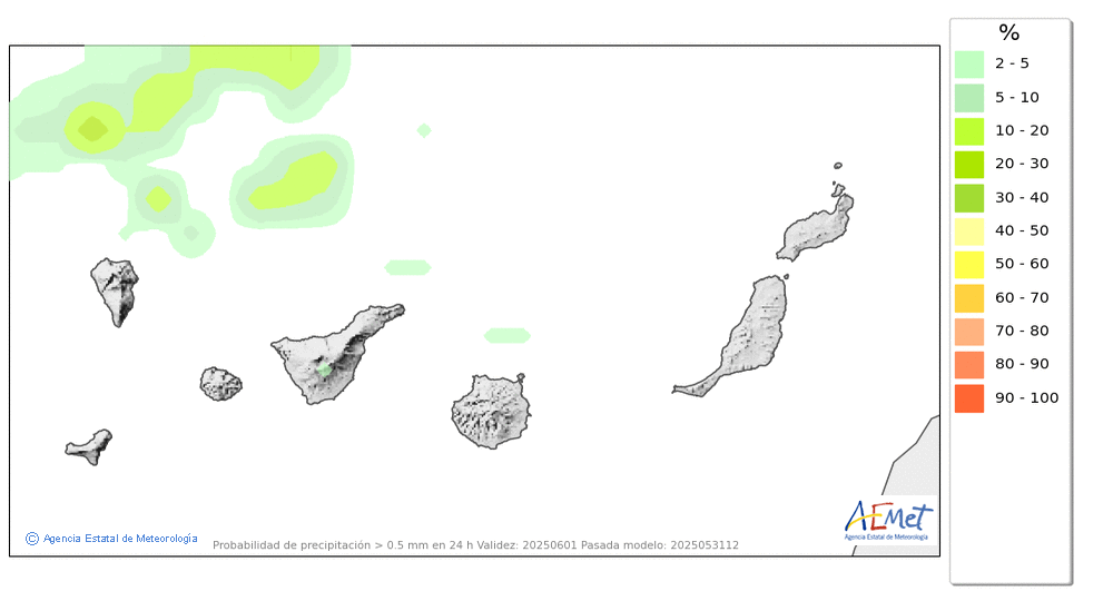 Probabilidad de precipitacin ≥ 0.5 mm en Canarias
