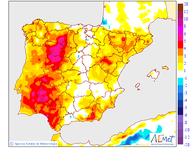 Variacin de las temperaturas mnimas respecto al da anterior