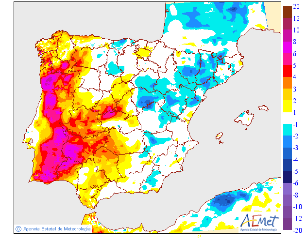 Variacin de las temperaturas mnimas respecto al da anterior