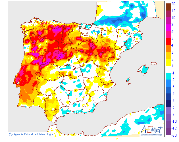 Variacin de las temperaturas mnimas respecto al da anterior