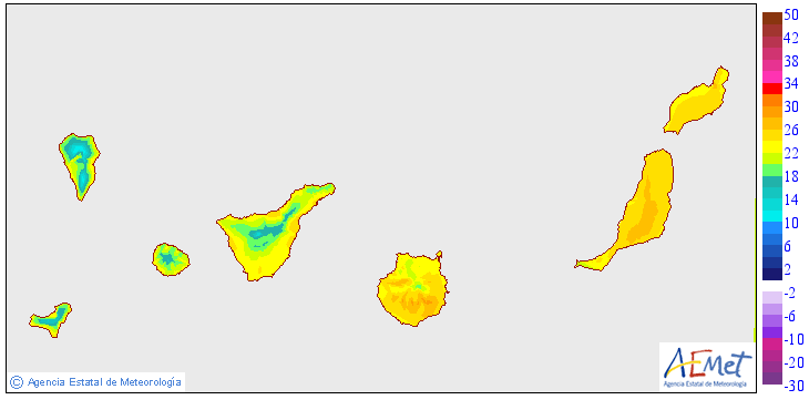 Maximum temperatures for tomorrow in the Canary Islands