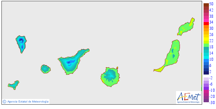 Minimum temperatures for the day after tomorrow in the Canary Islands